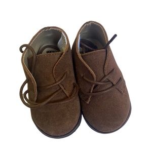 Chocolate Janie & Jack toddler booties, size 12-18 months